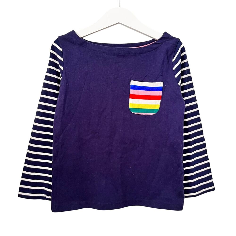 Mini Boden Navy Multicolor Stripe Pocket Tee - 5/6